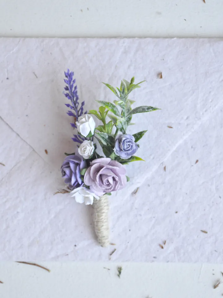 Lavender boutonniere, Purple rustic boutonniere, Pink white purple, Lavender wedding bouquet,Purple boutonniere,Lavender