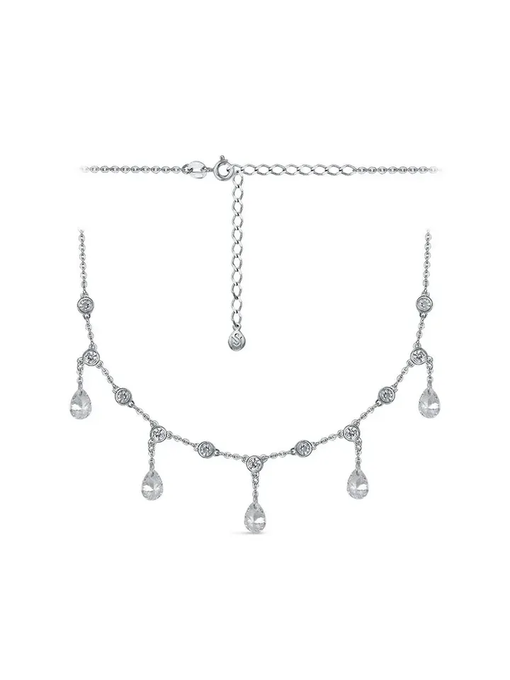 Women's silver 925 chain with cubic zirconia, silver necklace with drop pendants