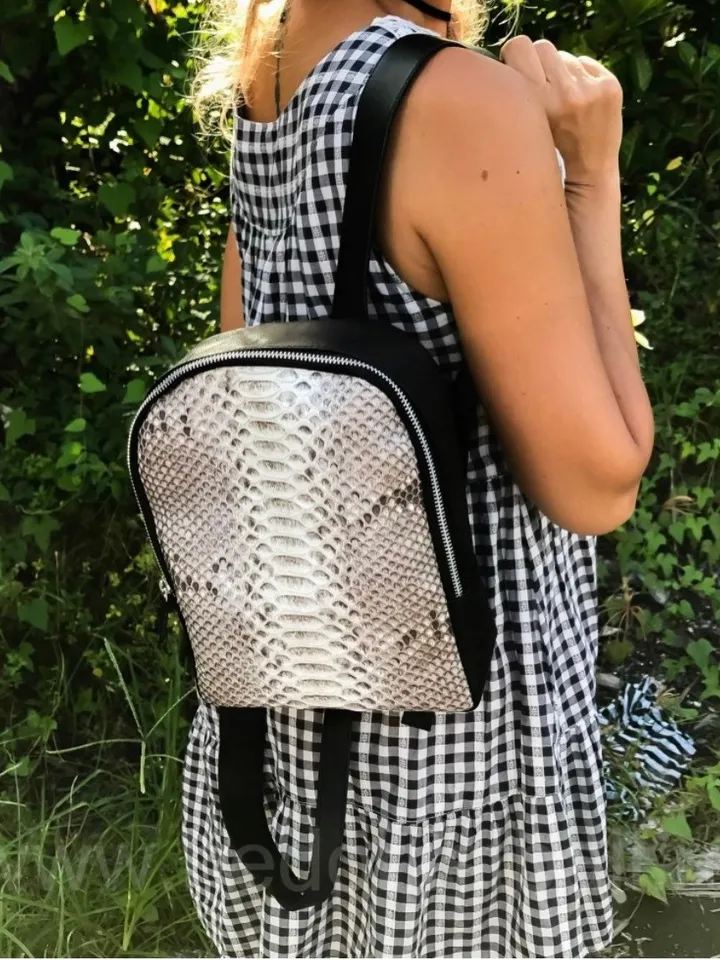 Genuine python skin small backpack | leather backpack yellow | small designer rucksack | Exotic leather bags | Women handmade bags