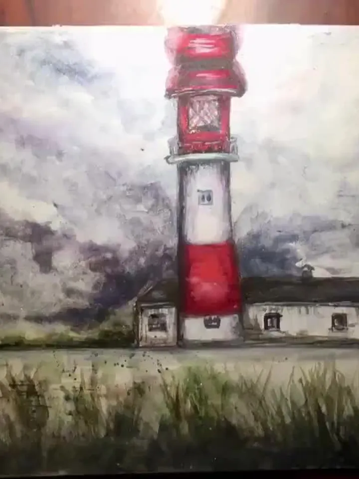 Lighthouse original watercolour painting,lighthouse in the fields,house painting,landscape painting,unique gift,decor,lighthouse wall art.