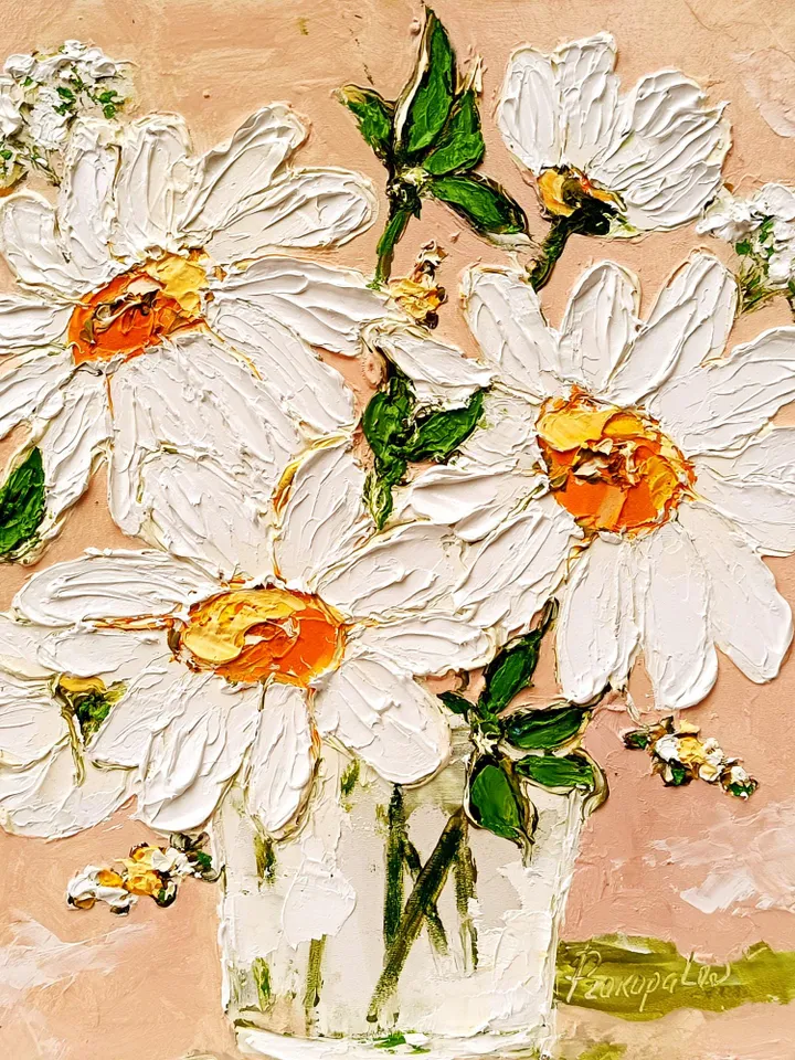 Daisy Painting Flowers Original Fine Art Flowers Blossoms Wall Art Decor Floral Impasto Artwork Meadow Art Gifts by ArtProkopaloSv