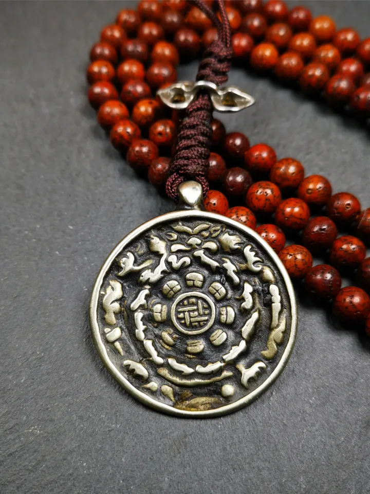 Gandhanra Antique SIPAHO(srid pa ho) Amulet, Tibetan Buddhist Astrology Badge,12 zodiac Melong Mirror, Jiugong Bagua Badge,20 Years Old