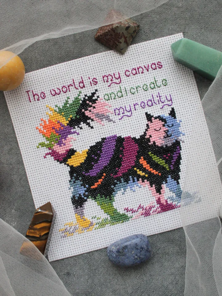 Cross stitch pattern Colorful Cat, easy cross stitch pattern PDF