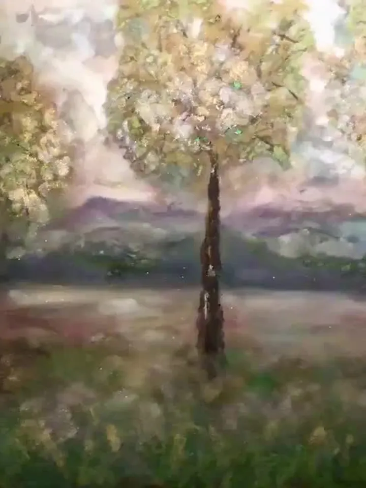 Golden trees original mix media pastel painting, pan pastel,soft pastel and oil pastel painting on pastelmat,3 trees wall art.