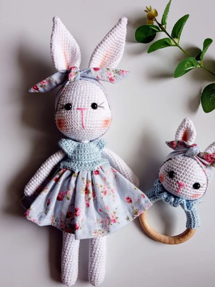 Personalized Doll Bunny Girl, Personalized Crochet Doll, Baby Toys, Baby Shower Gift Basket, Birthday Gift Box For Her