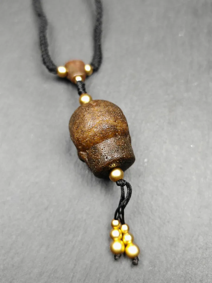 Gandhanra Vintage Tibetan Kapala Leg Bone Amulet,Unique Citipati Skull Charm