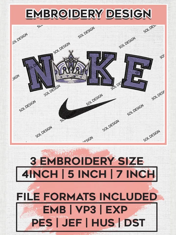 Nike Los Angeles Kings Machine Embroidery Files, NHL Los Angeles Kings Embroidery Designs, NHL Kings Logo, NHL Machine Embroidery Designs, Digital Download