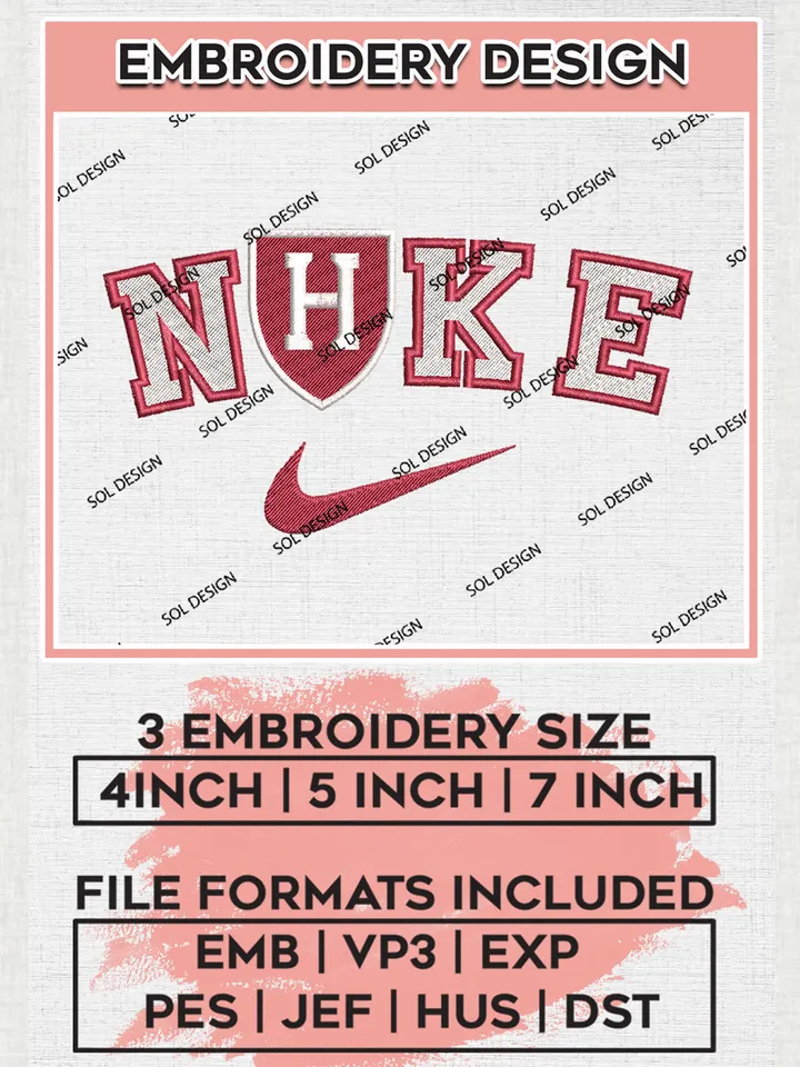Nike Harvard Crimson Machine Embroidery Design, NCAA Harvard Crimson Embroidery Design files, NCAA Embroidery Designs, NCAA Machine Embroidery Designs, Digital Download