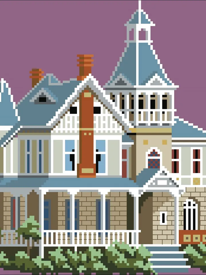 Vintage Cross Stitch Pattern Victorian House Counted Digital Download PDF