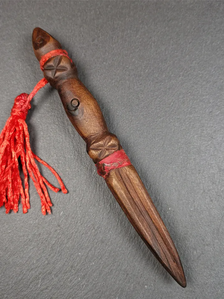 Gandhanra Old Tibetan Amulet,Unique Sandalwood Kila(Dorje Phurba), Dharma Ritual Implement from Gengqing Monastery,6.7"