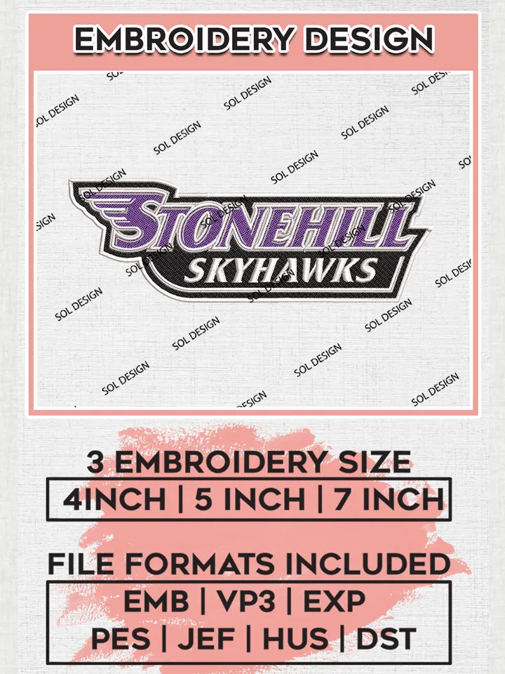 NCAA Stonehill Skyhawks Team Wordmark Logo Embroidery Design Files, NCAA Stonehill Skyhawks Machine Embroidery, NCAA Teams, 3 sizes, NCAA Machine embroidery designs, Digital Download