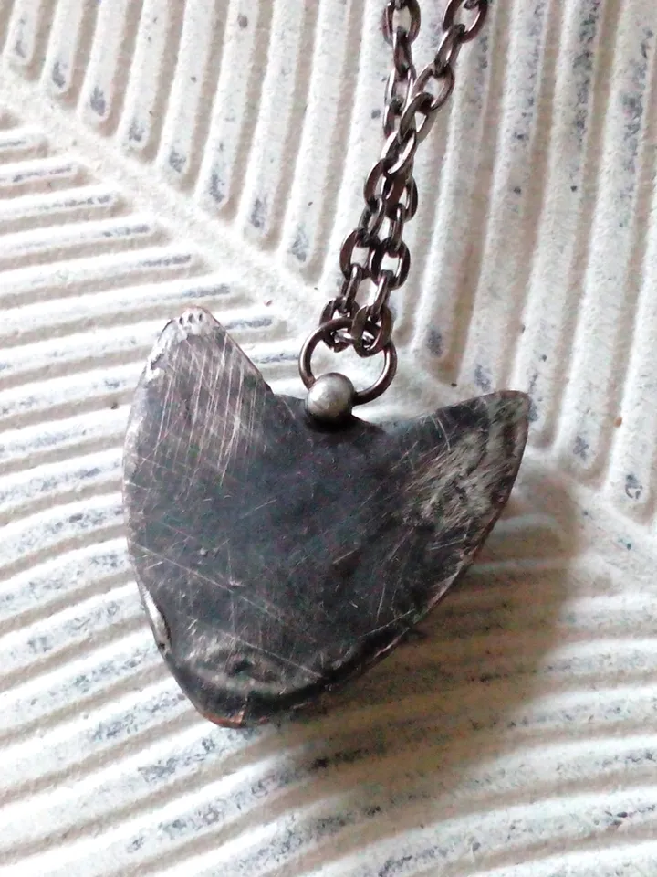 CAT necklace, cat eye tin soldered pendant, cat lovers jewelry, Halloween necklace, witchy aesthetic, goth bat pendant