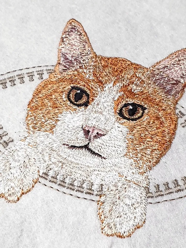 Red cat in a zipper pocket Miniature realistic machine embroidery design Pet design cat realistic pattern kitty embroidery motif
