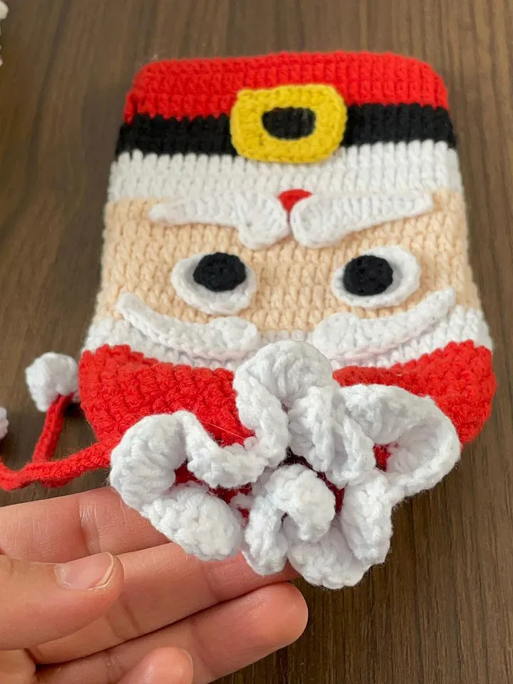 Crochet Santa Bag, Multi-Purpose Crochet Pouch, Perfect DIY Holiday Bottle Cover Gift, Fun Festive Accessory