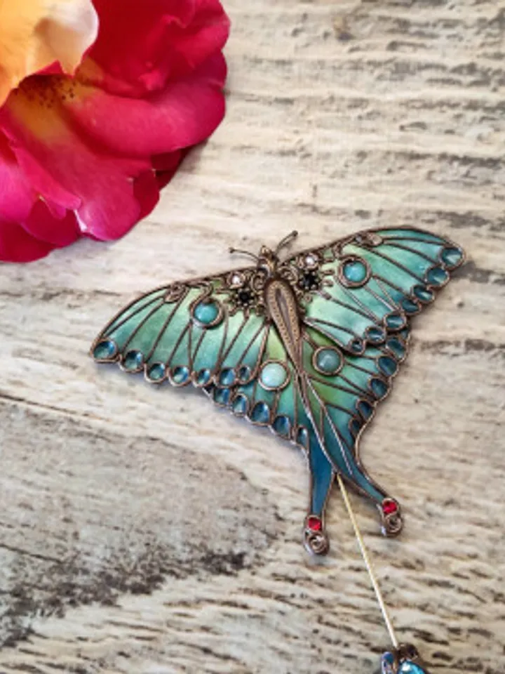 Brooch Moon Moth, turquoise butterfly, green butterfly, large butterfly, insect