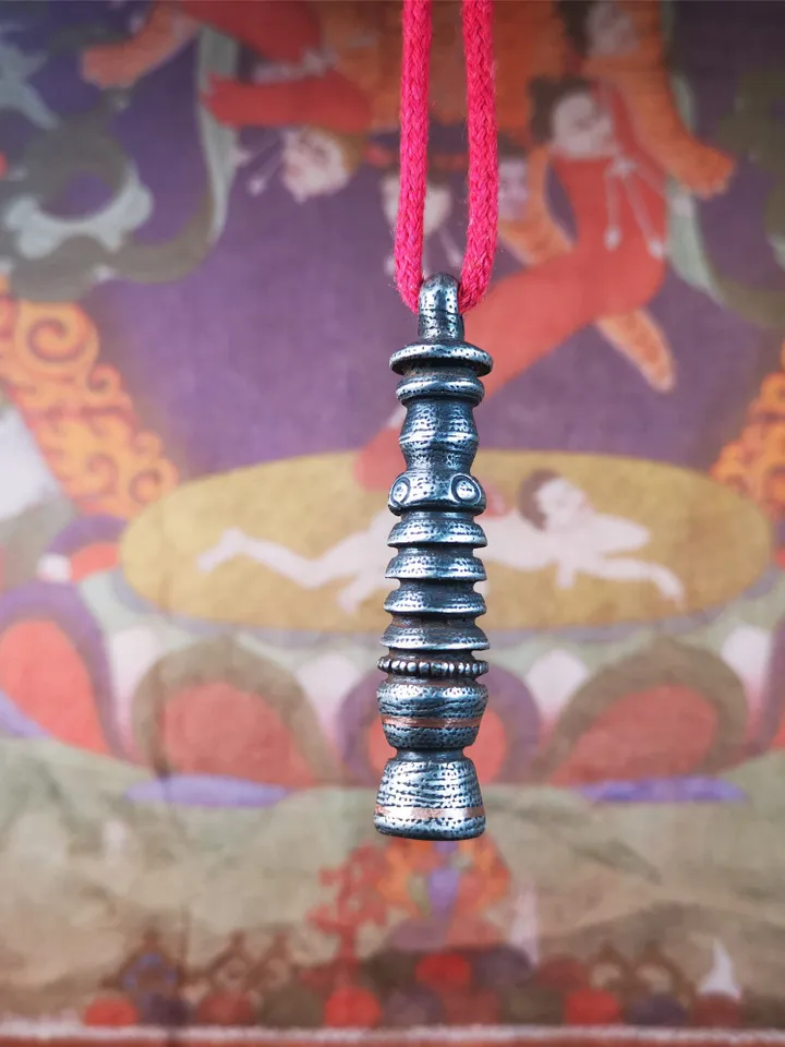 Gandhanra Handmade Tibetan Buddhist Ritual,Stupa,Pagoda,Buddhist Tower Amulet Pendant,Made of Cold Iron