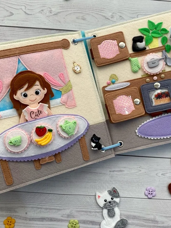 Quiet book Dollhouse pattern, Felt Busy book pattern pdf, Felt doll Pattern with clothes set, Dress up Doll, Felt dollhouse book for girl