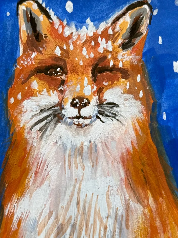 Fox Gouache Painting Original In Vintage Style Frame Small Framed Animals Wildlife Art