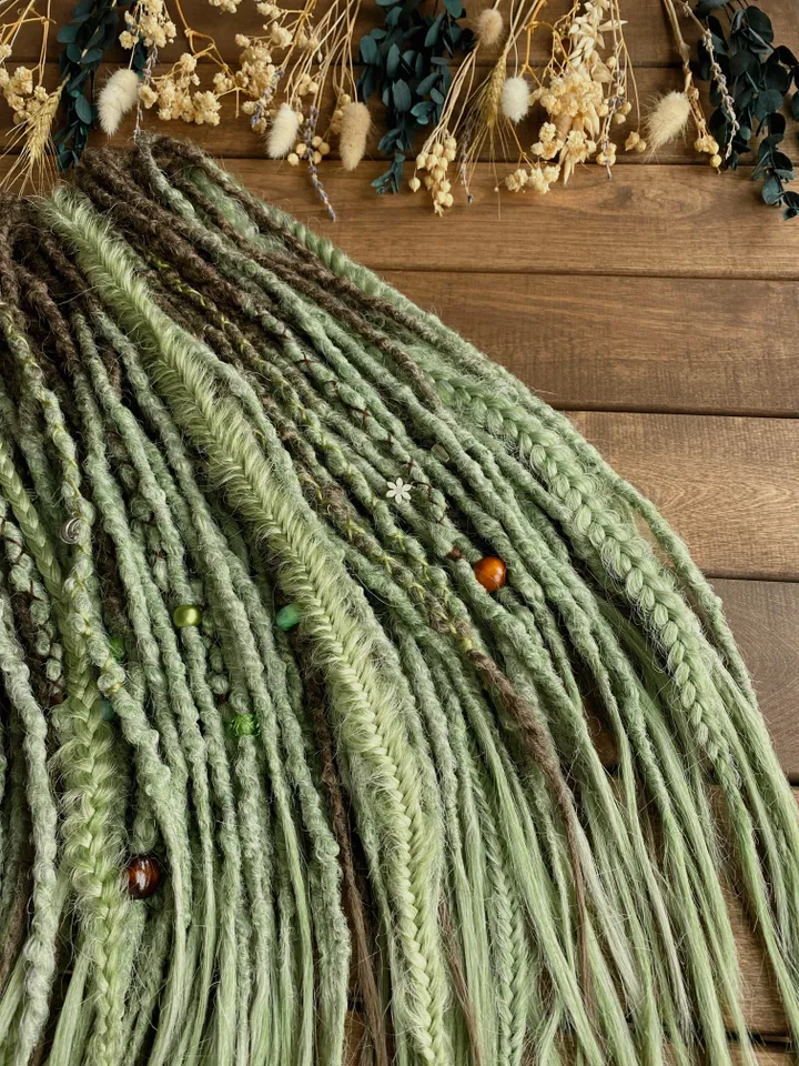 Brown to Forest green ombre De dreads Synthetic dreadlock extensions, Ready to ship