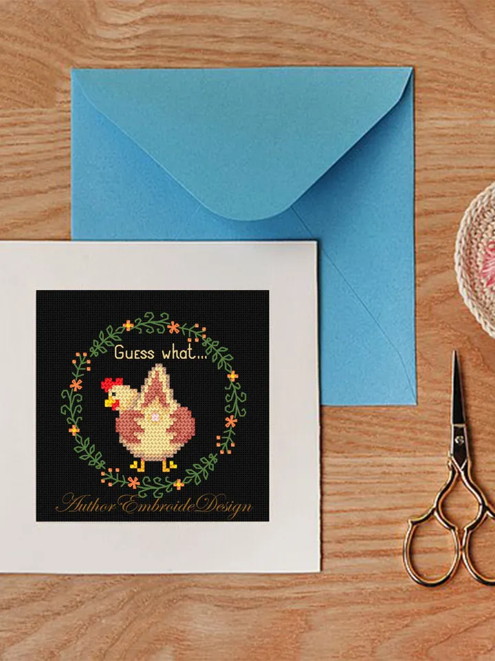 Funny chicken cross stitch pattern PDF download Guess what chicken butt cross stitch chart, Small hoop art, Simple chicken embroidery #K29