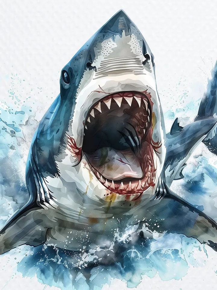 10 PNG Angry Shark Bundle, Watercolor White Shark Clipart, Printable Angry Shark images for sublimation, Paper craft, junk journal