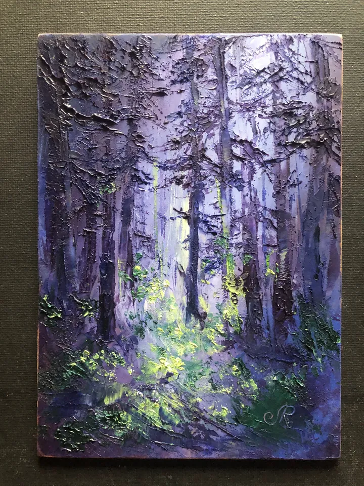 Forest Original Oil Painting Set of 2 Small Landscape Trees Painting Abstract Painting
