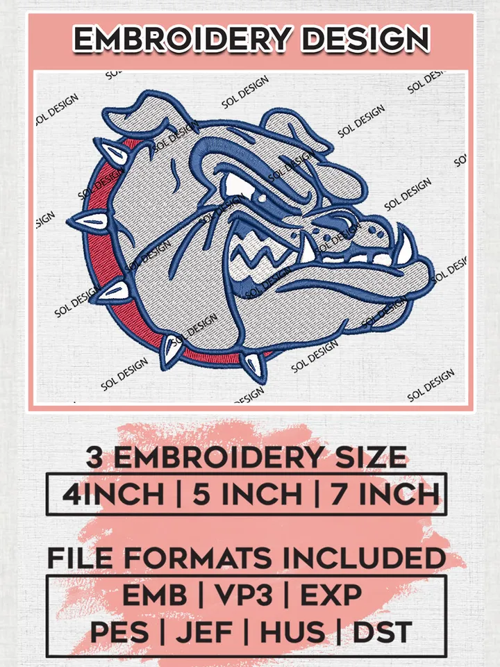 Gonzaga Bulldogs Head Mascot Logo Machine Embroidery Design, NCAA Gonzaga Bulldogs Embroidery Design Design files, NCAA Team Embroidery Designs, NCAA Machine Embroidery Designs, Digital Download