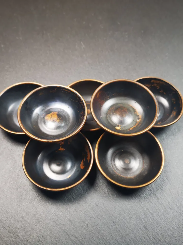 Gandhanra Handmade Tibetan Buddhist Water Offering Bowls,Yonchap Bowls,Made of Red Copper,1 Set of 7 Bowls,1.9"
