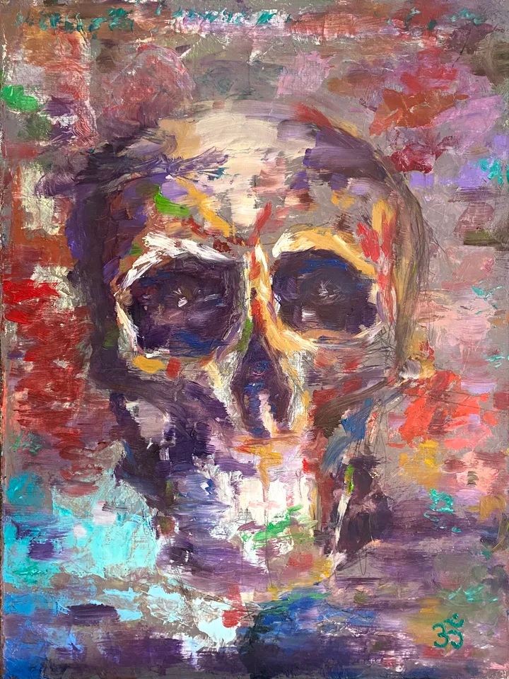 Skull oil painting original Skeleton artwork oil on canvas 12x16 Horror contemporary wall art