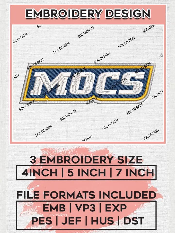 NCAA Mocs Team Writing Logo Embroidery Design Files, NCAA Chattanooga Mocs Machine Embroidery, NCAA Teams, 3 sizes, NCAA Machine embroidery designs, Digital Download