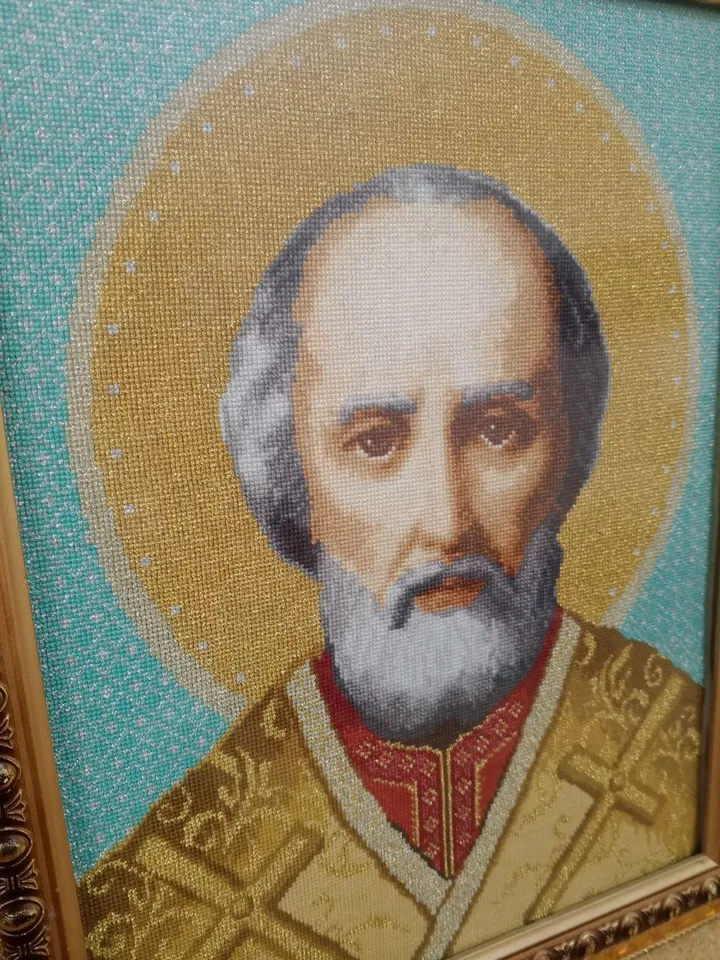Saint Nicholas Icon, Hand Cross Stitched, Orthodox Gifts, Christian icon