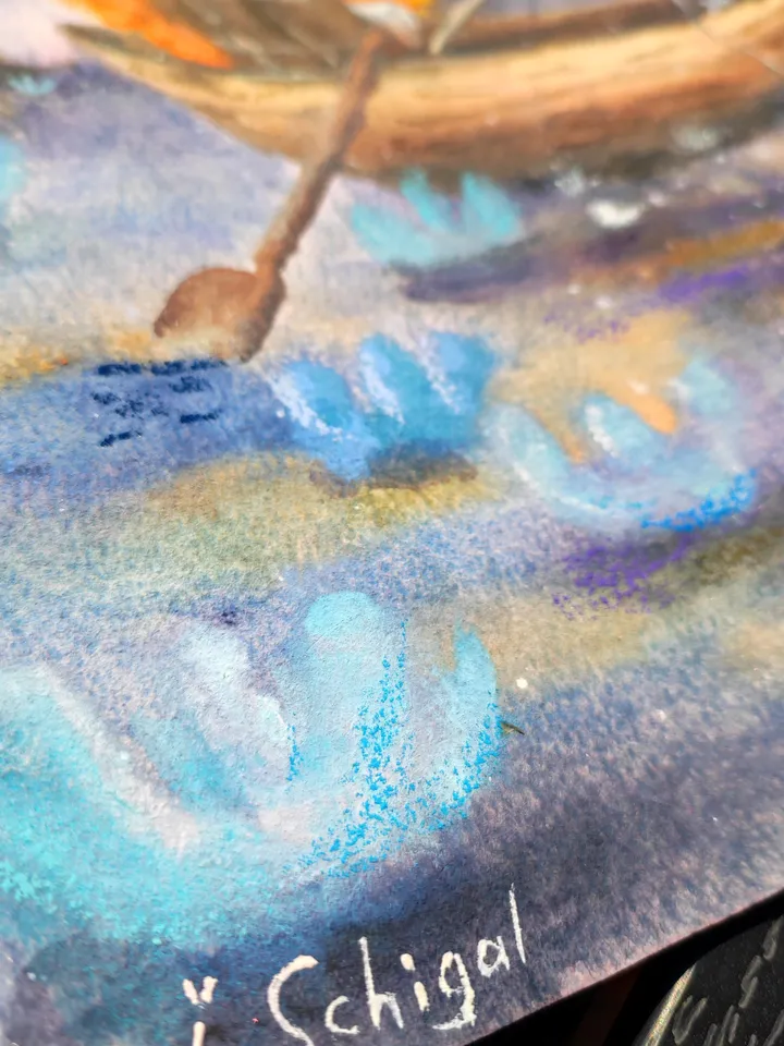 27×34 Artwork by Julia Schigal "The Star Fishing"- watercolor, gouache, pastel