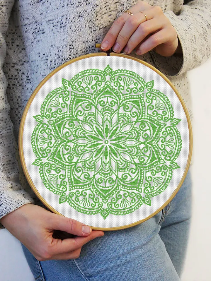 Floral mandala cross stitch pattern download PDF Monochrome cross stitch chart, Simple mandala pattern digital PDF, Mandala ornament #M265