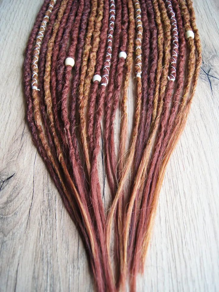Red dreadlock extensions on hair tie 2 Ponytail synthetic dreads bronze red auburn bohemian boho style Wig Hair Falls cosplay