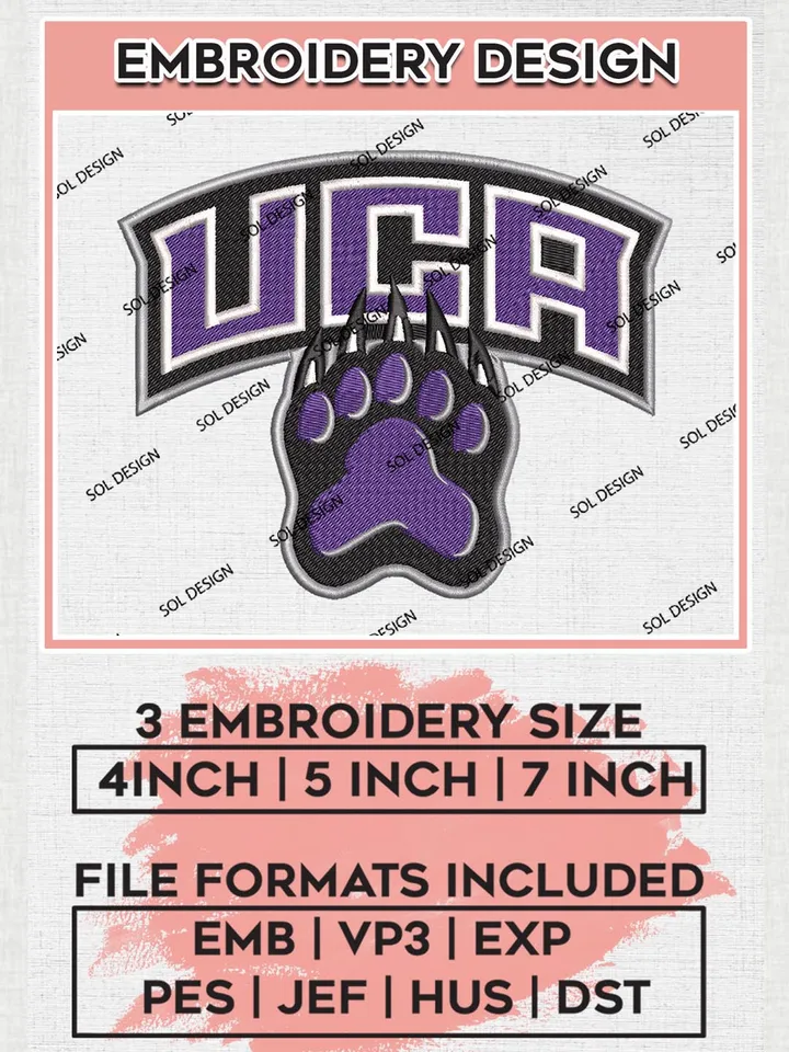 NCAA UCA Bears Team Logo Machine Embroidery Design, NCAA Central Arkansas Bears Team Design Design files, NCAA Team Embroidery Designs, NCAA Machine Embroidery Designs, Digital Download