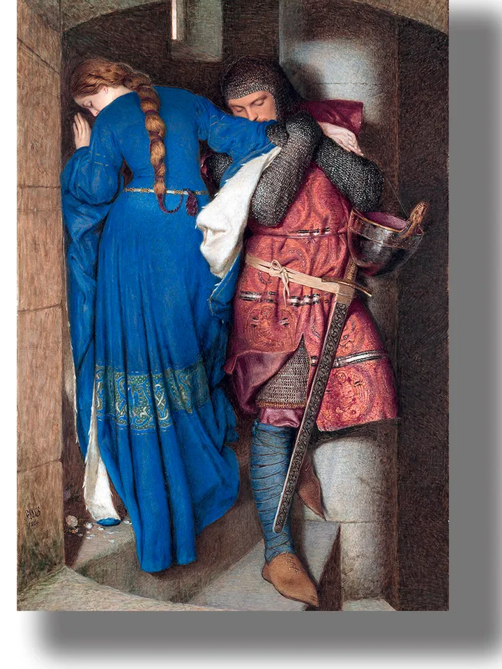 Hellelil and Hildebrand, the meeting on the turret stairs. Medieval reproduction.