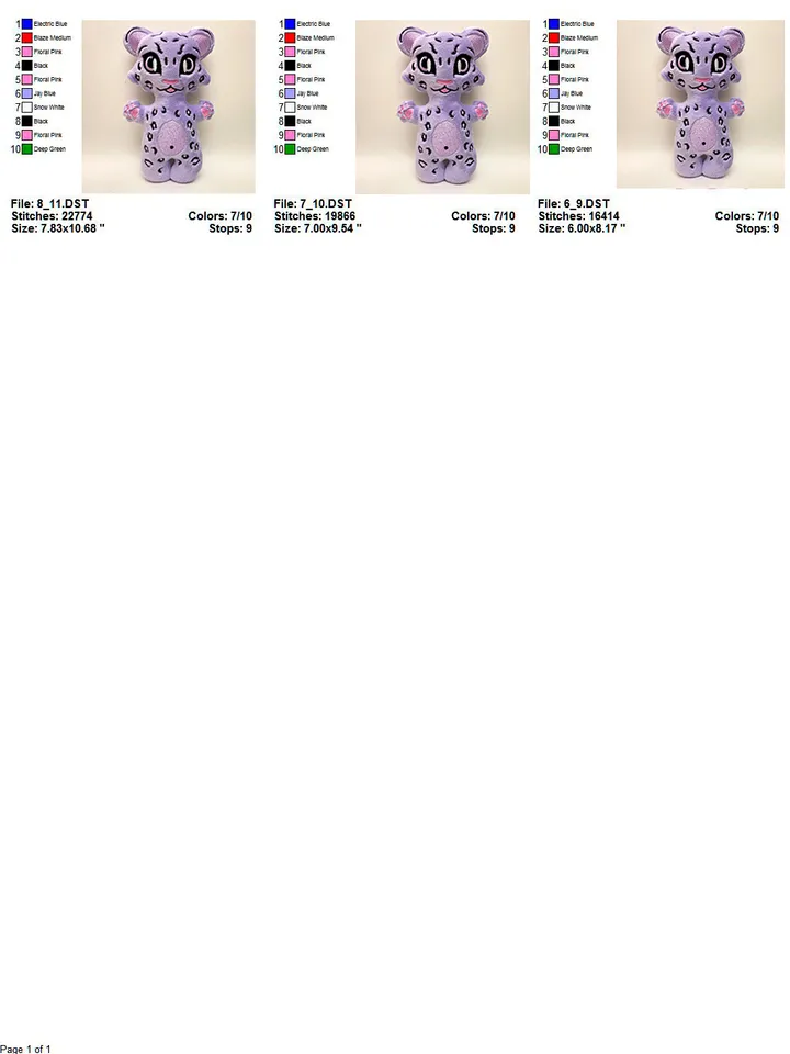 In The Hoop Machine Embroidery design ITH Leopard Snow Plush Toy soft stuffed ITH Pattern. Included 3 sizes!