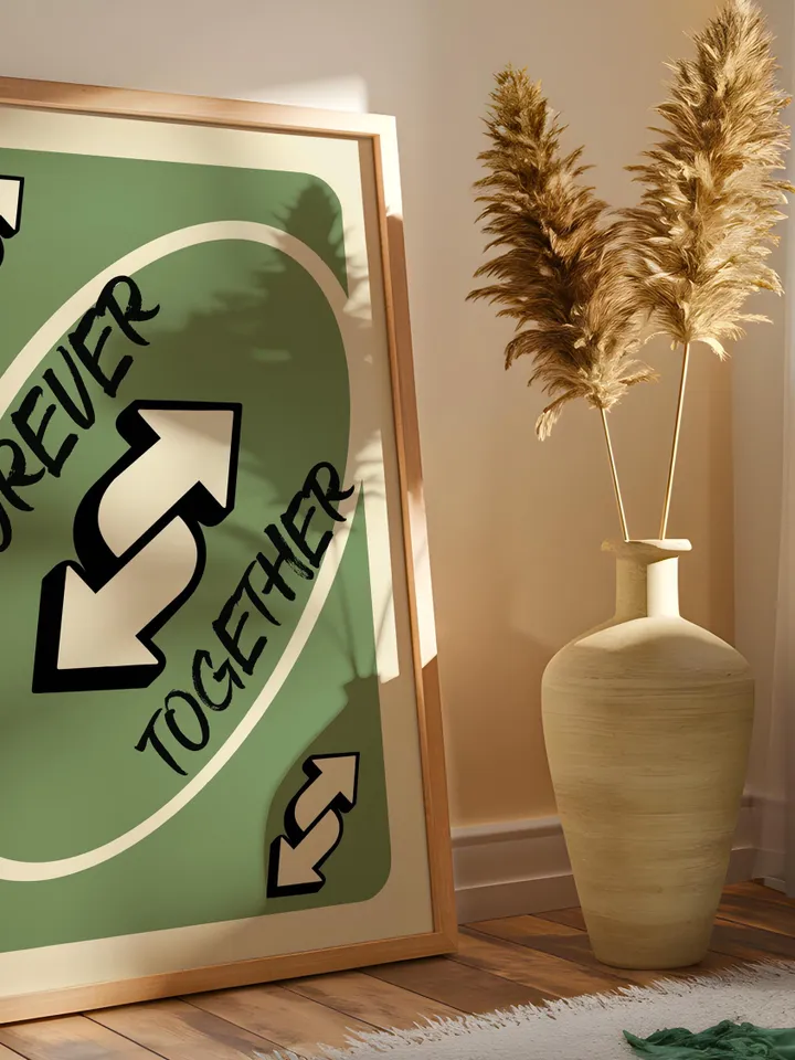 Forever Together play Reverse Card Wall Art Funny Meme Poster Digital Download Green Black Typography Pop Culture Print Game Room Meme Decor