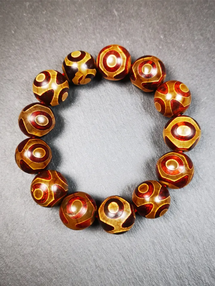 Gandhanra Handmade Tibetan 3 Eyes Dzi Bead Bracelet,Diameter 0.63", Circumference 7.5"