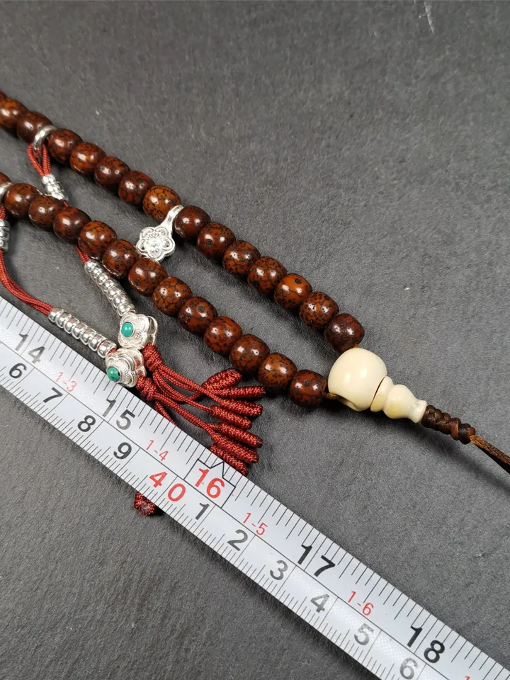 Gandhanra Old 108 Tibetan Lotus Seed Beads Mala,Prayer Beads Necklace for Meditation,Diameter 0.31", Circumference 33"