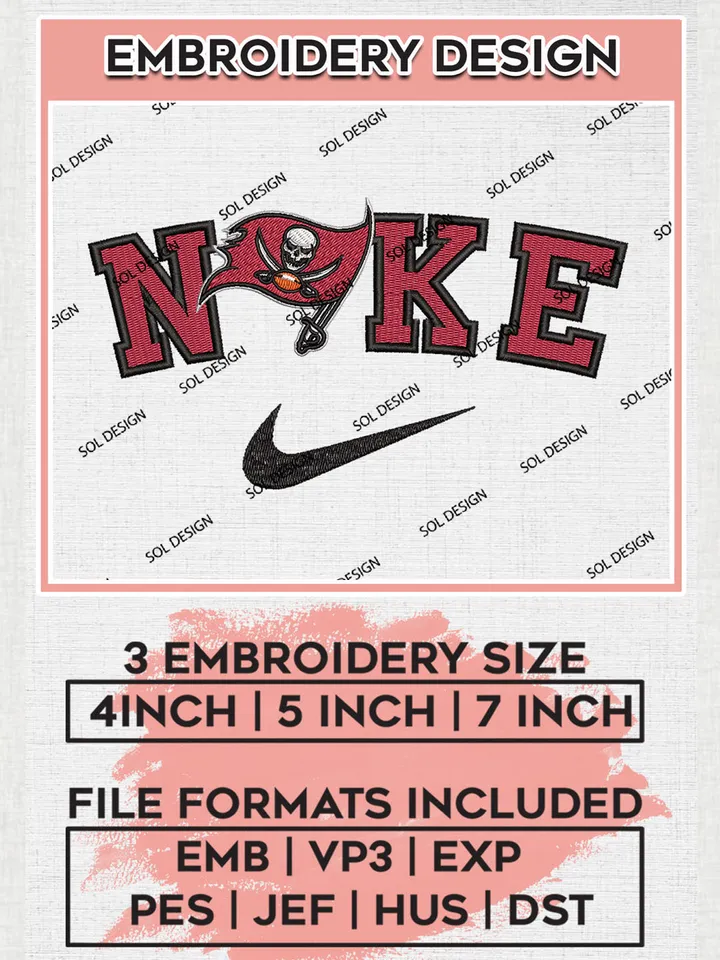 Nike Tampa Bay Buccaneers Embroidery Designs, NFL Buccaneers, NFL Embroidery Designs, NFL Tampa Bay Buccaneers Machine Embroidery Design, Digital Download