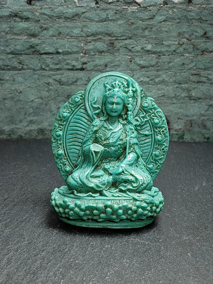 Rare Green Celluloid Guru Rinpoche Statue,Gandhanra Acient Tibetan Buddhist Statue,Padmasambhava,Lotus Born,55mm Height