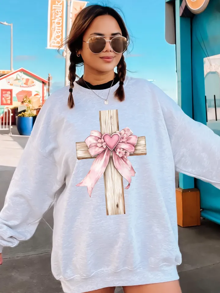 Valentine Cross PNG, Coquette Valentine Cross Bow png, He loved Us png, Christian Coquette Cross png, Bible Verse png, Vday Coquette png