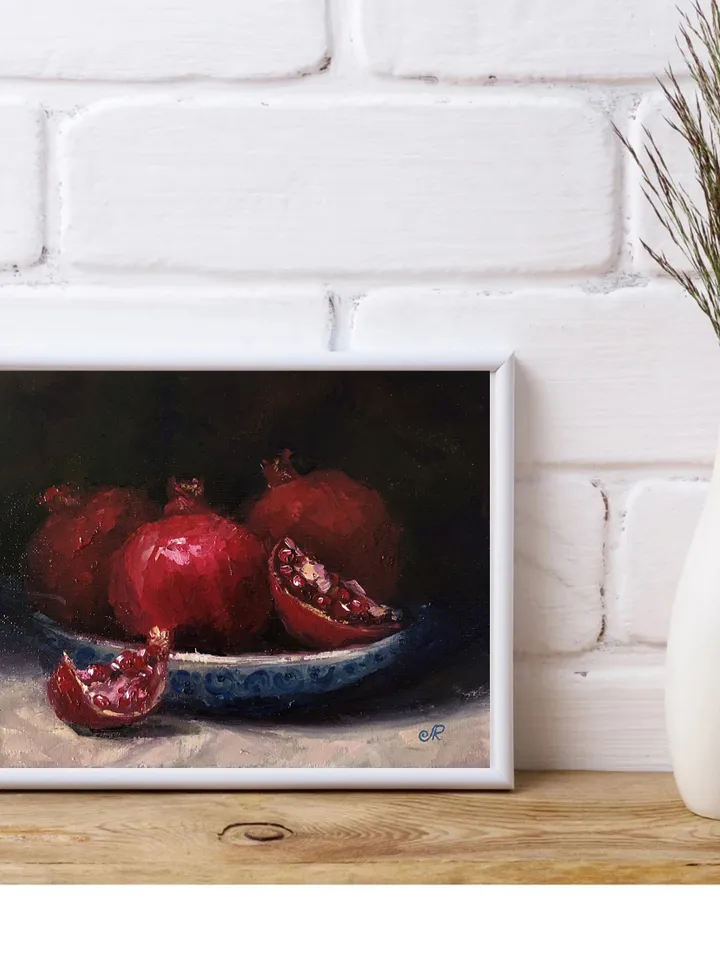 Fruits Painting Kitchen Still Life Original Oil Painting Pomegranate Art