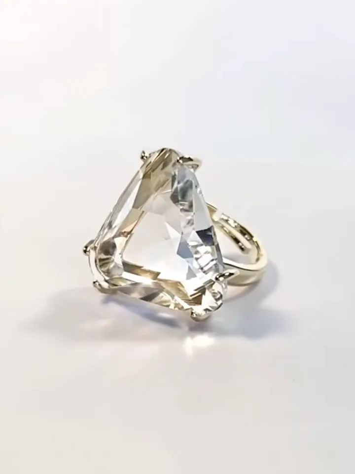 Ring with large triangular crystal, women's, ring with stone, one size, adjustable, size 16-20