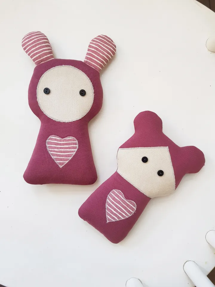 set of 3 sewing patterns mini doll & rabbit in sleeping bag, 3 digital tutorials in English, rag dolls sewing diy
