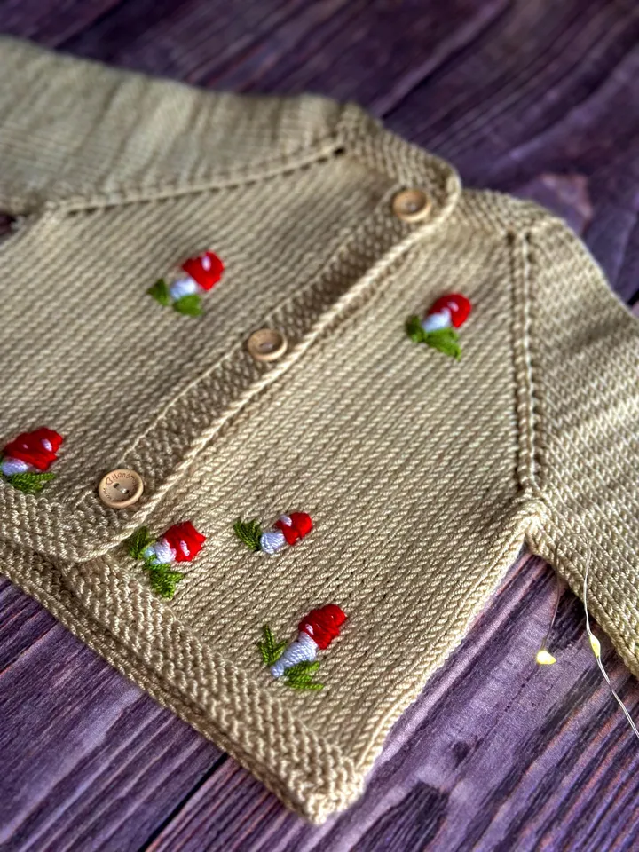 Mushroom Set of 3 PDF Knitting Patterns & Tutorials - Baby Cardigan, Hat and Booties - Beginner-Friendly - eng only