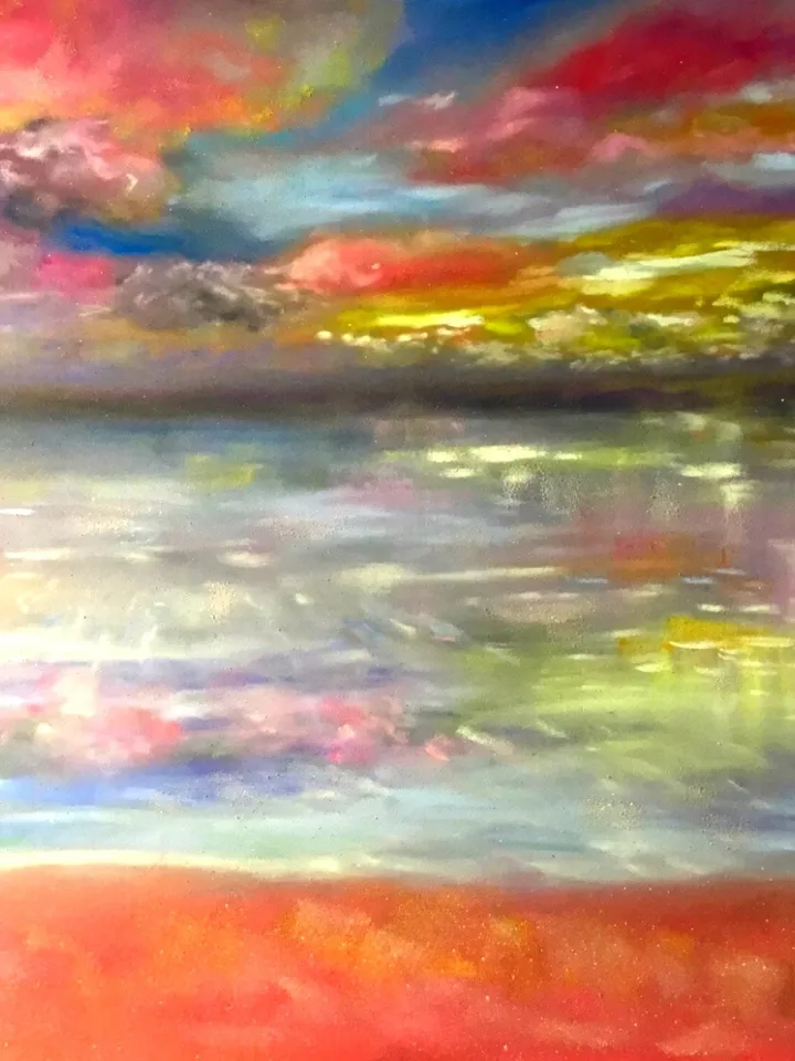 Pink sunset painting ,sea sunset painting ,original pastel painting,pastelmat,home decoration,landscape wall art.