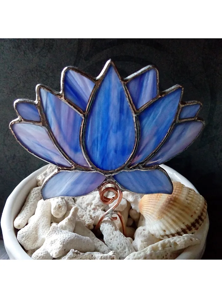 Flower suncatcher, Lotos, Purple lotos flower, nature Stained glass, Stained glass flower, Garden art, Glass Lilie