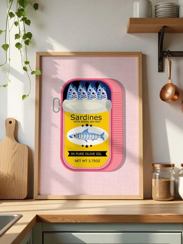 Sardines Print Sardine Tin Vintage Poster Retro Sardine Wall Art Fish Print Eclectic Wall Art Colorful Kitchen Art Maximalist Poster Digital